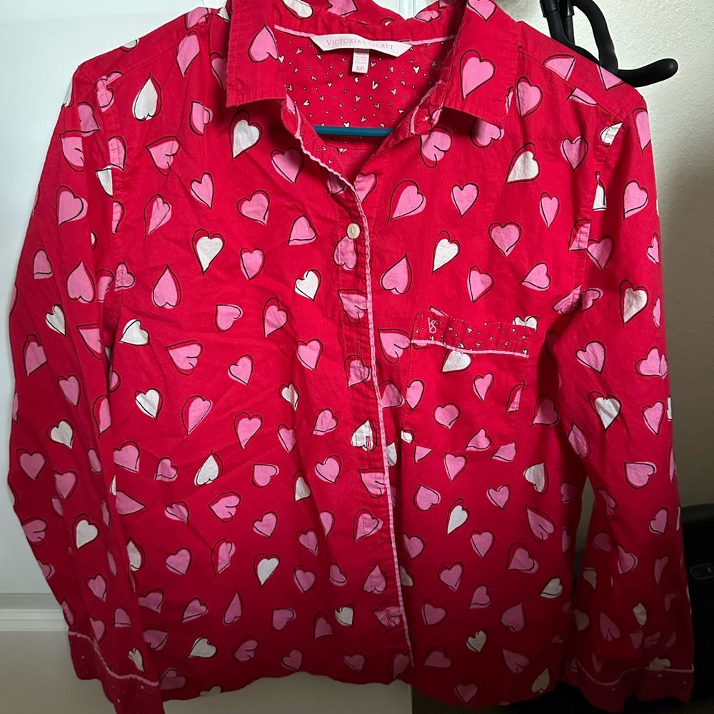 Victoria’s Secret Red Heart Patterned Button-Up Pajama